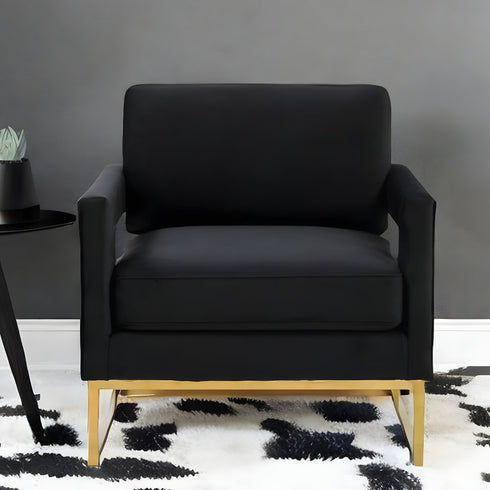 Stylish Black Velvet And Gold Steel Chair